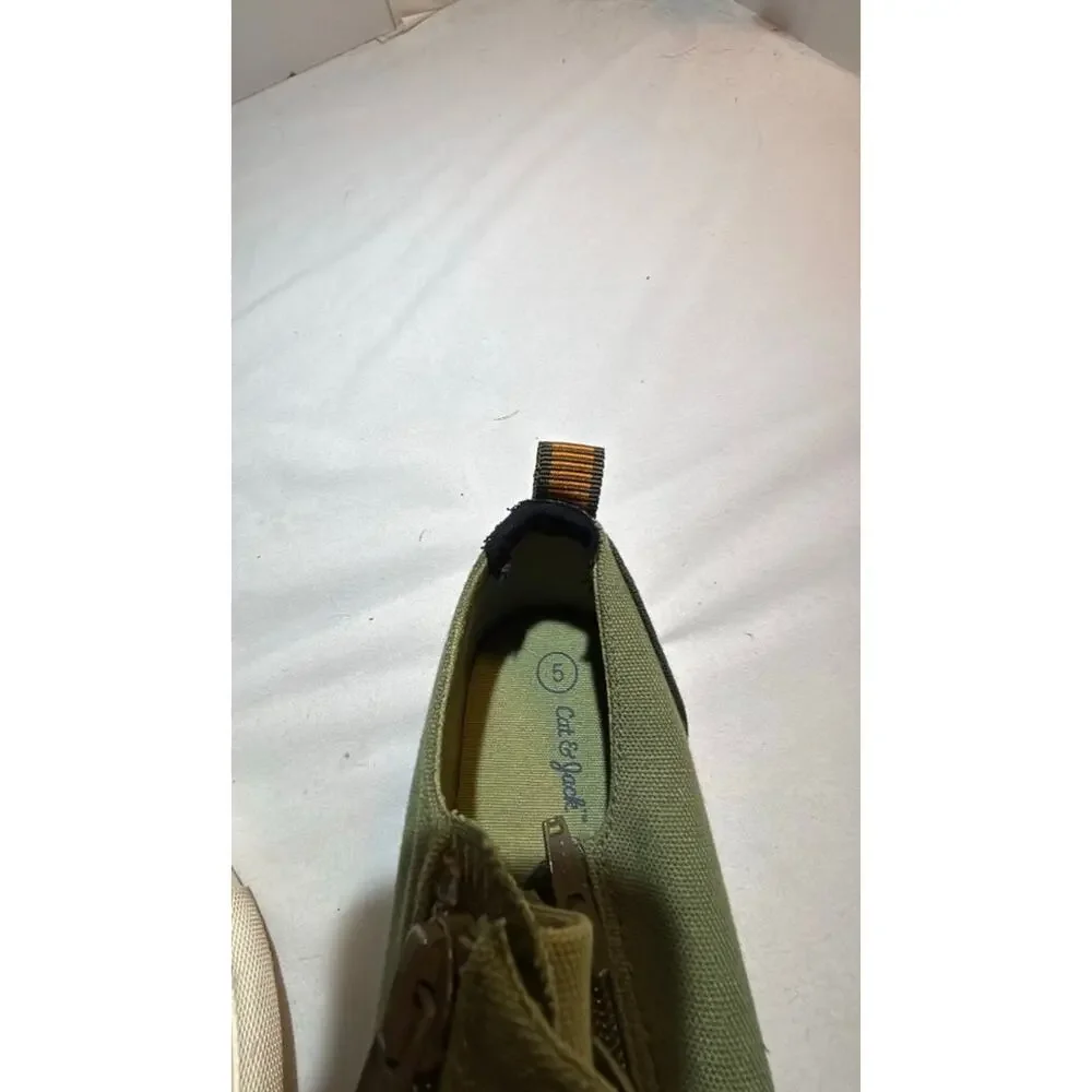 Cat & Jack Green Canvas Sneakers with Side Zipper Sz 5